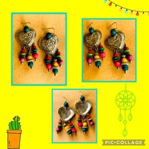 •Navajo Inspired Silver Heart Shaped Earrings•